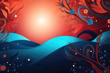 Abstract background with waves and flowers. Abstract background themed around February 6th's Waitangi Day, a significant national day in New Zealand.