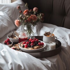 oatmeal with raspberries and blackberries breakfast in bed healthy eating