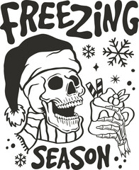 Freezing season skeleton svg, Christmas skeleton svg, Christmas coffee svg