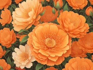 An enchanting orange floral background, vibrant and full of life, blooms with a breathtaking display of intricately detailed petals.