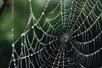 Detailed shot of a rain-soaked spider web