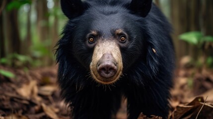 closeup of a sloth bear in the forest