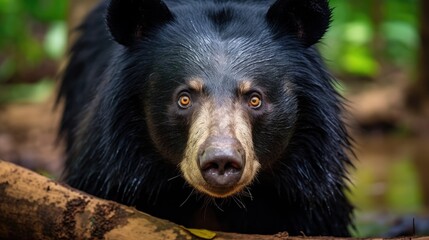 closeup of a sloth bear in the forest