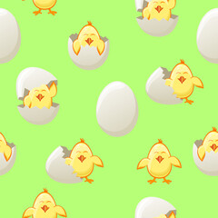Seamless pattern with Easter eggs and chicks