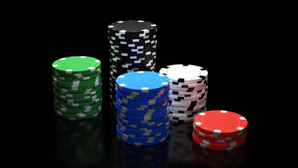 ポーカーチップの3D。カジノの背景素材