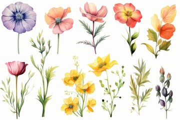 Beautiful watercolor painting of a bunch of flowers on a white background. Perfect for adding a touch of elegance to any design or project