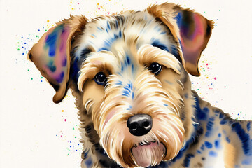 Watercolor painting of the Airedale Terrier Dog. A Versatile and Loyal Companion. Generative AI