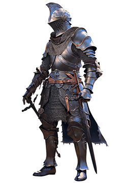 Medieval knight with a visor helmet, PNG image, isolated object