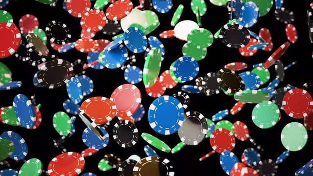 大量のポーカーチップ。降るチップ。ループ動画