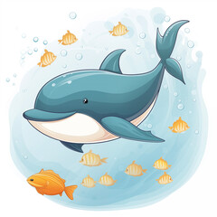 Obraz premium Whale swims with fish