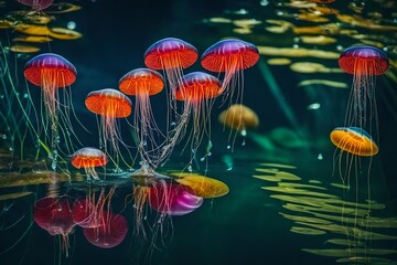red and yellow flowers in water