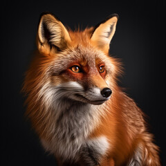 Portrait of a red fox with orange eyes on a black background. AI.

