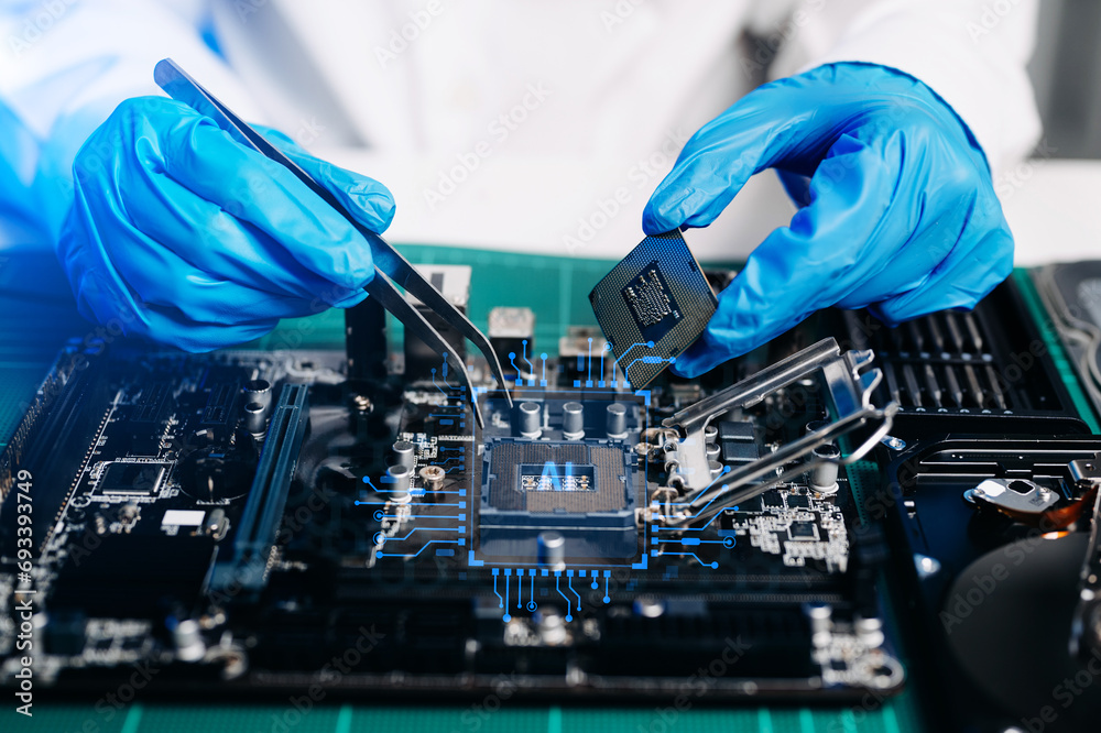 Fototapete ai chipset on circuit board in futuristic concept suitable for future technology artwork , responsiv