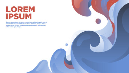 Dancing waves of blue and red in abstract design. Vector background.