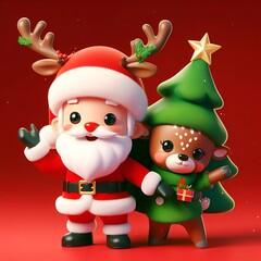 Fototapeta premium santa claus and christmas tree