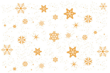 Snowflake Christmas background. Gold snowflakes and stars. Christmas card with snowflake border. Vector eps10 