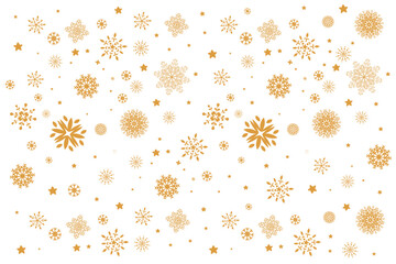 Snowflake Christmas background. Gold snowflakes and stars. Christmas card with snowflake border. Vector eps10 