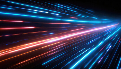 Fototapeta na wymiar Neon futuristic flashes on a black background. Motion light lines backdrop 