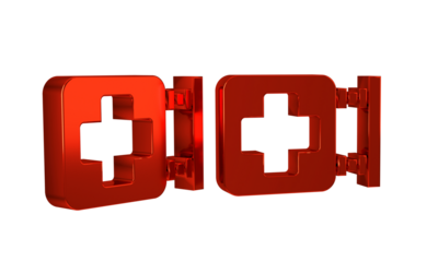 Red Hospital signboard icon isolated on transparent background.
