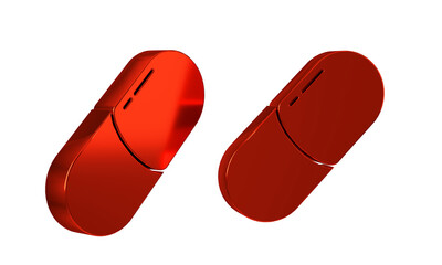 Red Medicine pill or tablet icon isolated on transparent background. Capsule pill and drug sign. Pharmacy design.