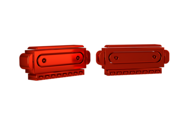 Red Harmonica icon isolated on transparent background. Musical instrument.
