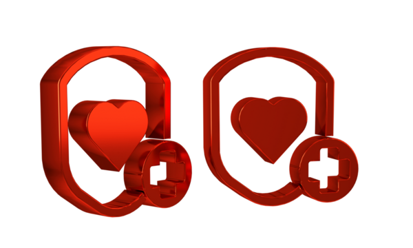 Red Shield and heart rate icon isolated on transparent background. Health protection concept. Health care.