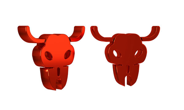 Red Buffalo skull icon isolated on transparent background.