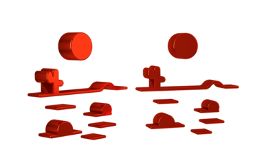 Red Desert landscape with cactus icon isolated on transparent background.