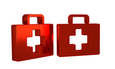 Obraz premium Red First aid kit icon isolated on transparent background. Medical box with cross. Medical equipment for emergency. Healthcare concept.