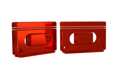 Red VHS video cassette tape icon isolated on transparent background.