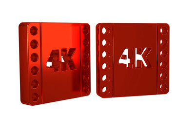 Red 4k movie, tape, frame icon isolated on transparent background.