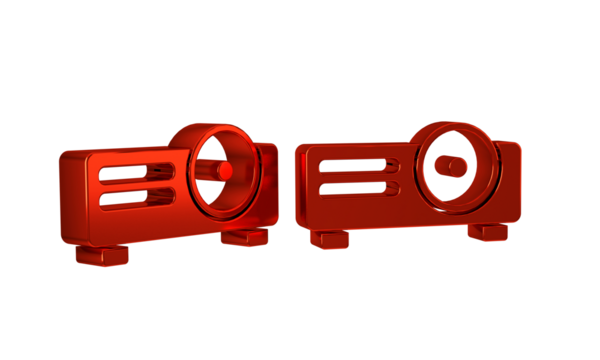 Red Presentation, movie, film, media projector icon isolated on transparent background.
