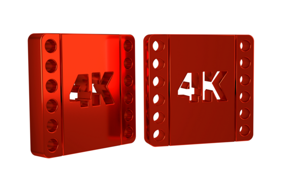 Red 4k movie, tape, frame icon isolated on transparent background. - Powered by Adobe