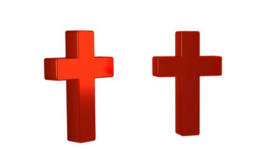 Red Christian cross icon isolated on transparent background. Church cross.