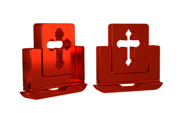 Red Cross on the laptop screen icon isolated on transparent background.