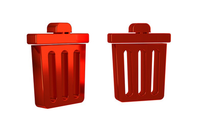 Red Trash can icon isolated on transparent background. Garbage bin sign. Recycle basket icon. Office trash icon.