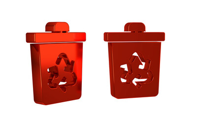 Red Recycle bin with recycle symbol icon isolated on transparent background. Trash can icon. Garbage bin sign. Recycle basket sign.