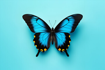 Blue Morpho Butterfly on Light Blue