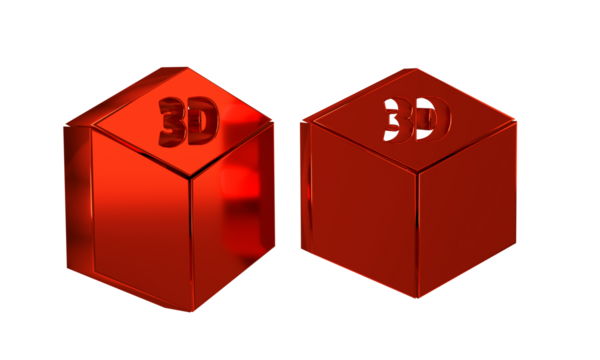 Red Isometric cube icon isolated on transparent background. Geometric cubes solid icon. 3D square sign. Box symbol. - Powered by Adobe