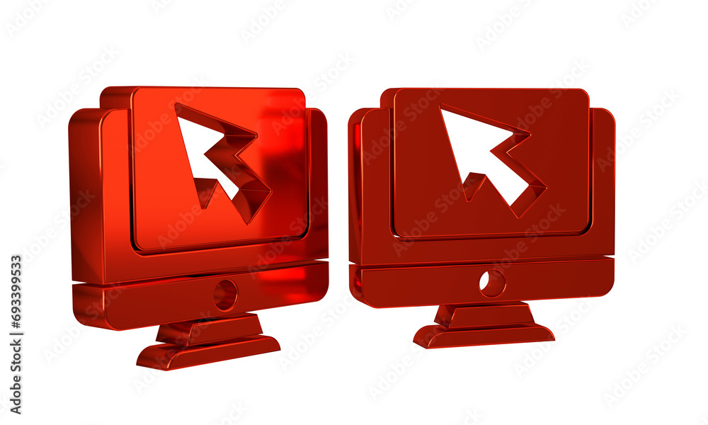 Poster red computer monitor and cursor icon isolated on transparent background. computer notebook with empt