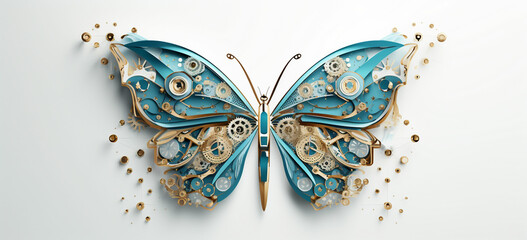 create a 3d little high tech Butterfly on white background