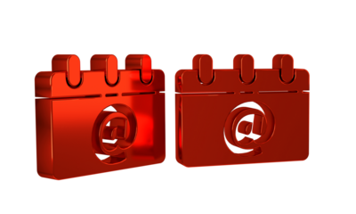 Red Calendar with email icon isolated on transparent background. Envelope symbol e-mail. Email message sign.