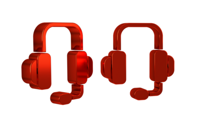 Red Headphones icon isolated on transparent background. Support customer service, hotline, call center, faq, maintenance.
