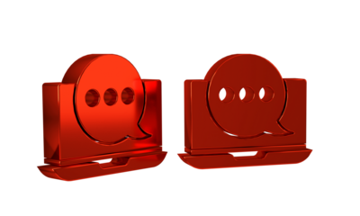 Red New chat messages notification on laptop icon isolated on transparent background. Smartphone chatting sms messages speech bubbles.
