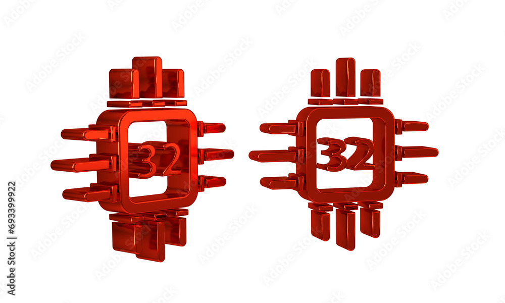 Aufkleber red computer processor with microcircuits cpu icon isolated on transparent background. chip or cpu w