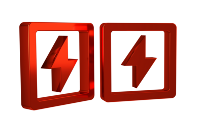 Red Lightning bolt icon isolated on transparent background. Flash sign. Charge flash icon. Thunder bolt. Lighting strike.