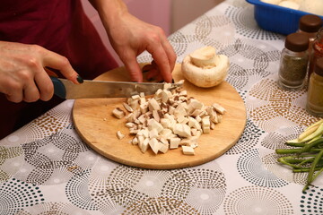 Mushrooms on wooden cutting board