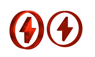 Red Lightning bolt icon isolated on transparent background. Flash sign. Charge flash icon. Thunder bolt. Lighting strike.