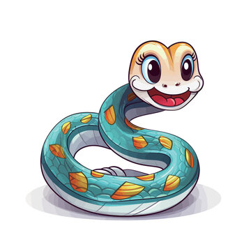 Cute cartoon snake isolated on a white background. Vector illustration.