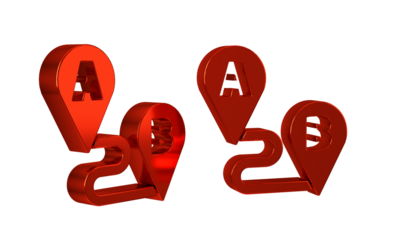 Red Route location icon isolated on transparent background. Map pointer sign. Concept of path or road. GPS navigator.